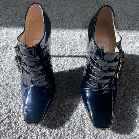 $820. JIMMY CHOO Seville Pearlized Blk/Gold Buckles  Ankle boots Shoes  36.5 - Picture 2 of 12